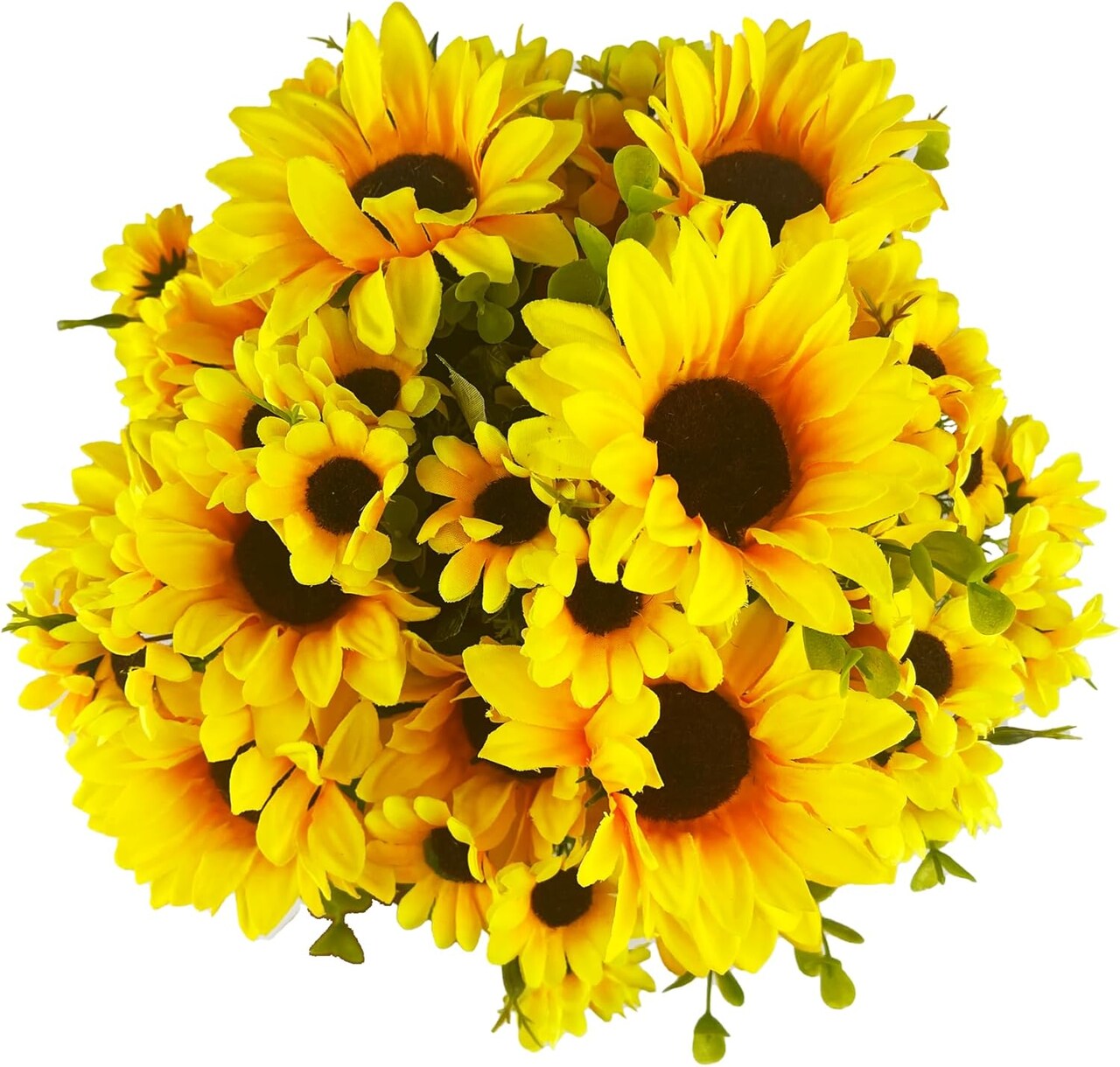 15” Tall Artificial Sunflower Bouquets, Real Touch Silk Fake Sunflowers (2 Pack) 3"D x 3"W x 15"H